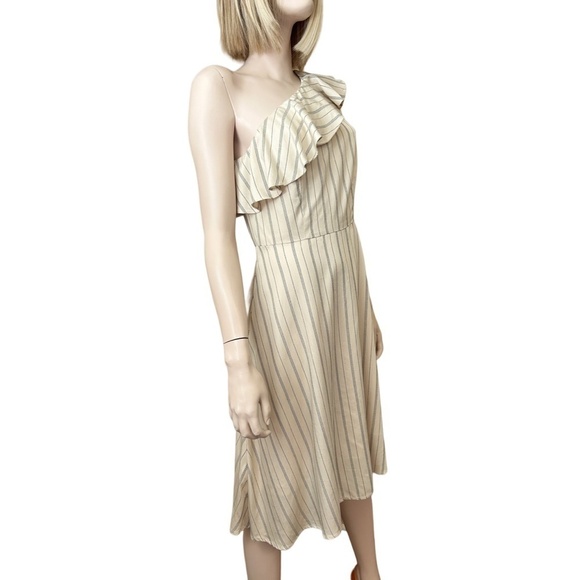 Ann Taylor One Shoulder Dress 100% Rayon Fluttery Ruffled Neckline - Picture 7 of 13